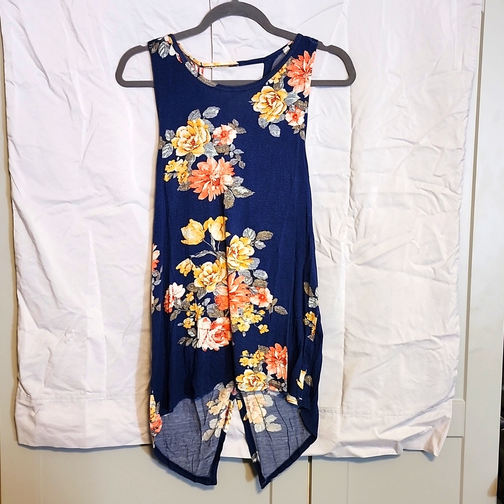 Navy and floral tank top